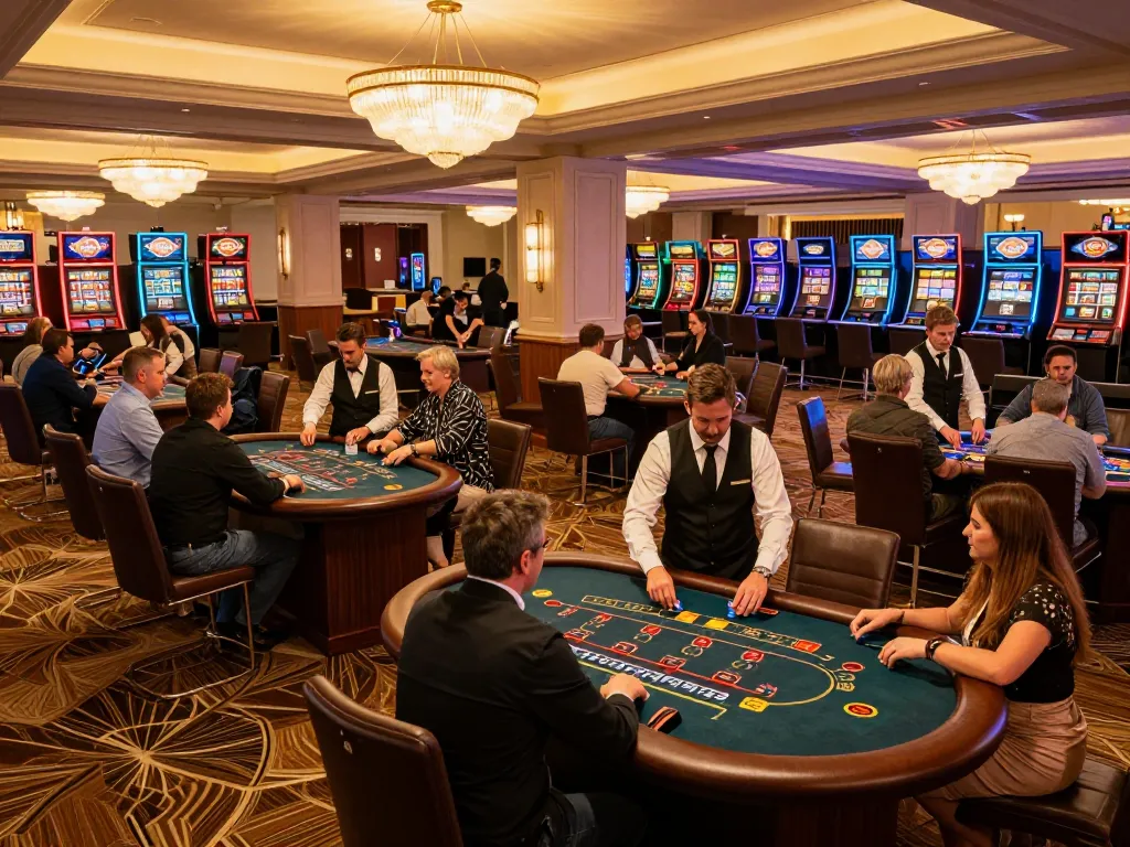 Players engaging in an exciting blackjack game at RR88 casino with dealers managing hands and elegant décor.