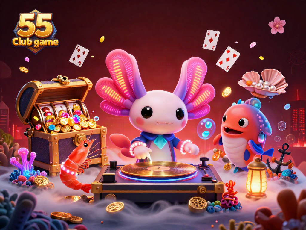 Engage with the immersive 55 club game featuring vibrant casino elements and dynamic underwater characters.