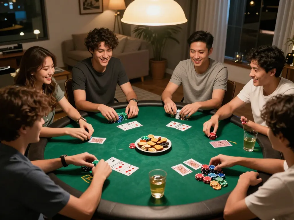 Dewagg login in action during a lively poker night with friends enjoying gameplay and strategies.