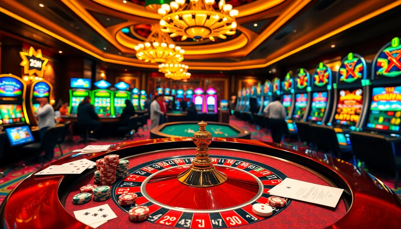 Experience the thrill of casino gaming with 69vn win, showcasing roulette and vibrant slot machines.