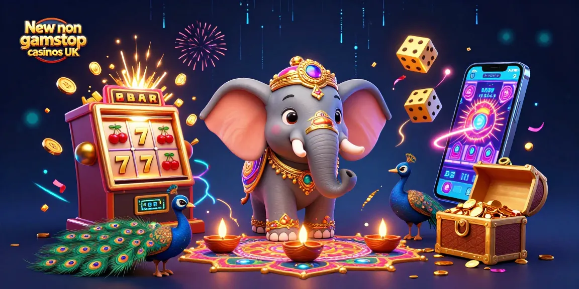 Engage with New non gamstop casinos UK through vibrant 3D casino illustration depicting winning elements.