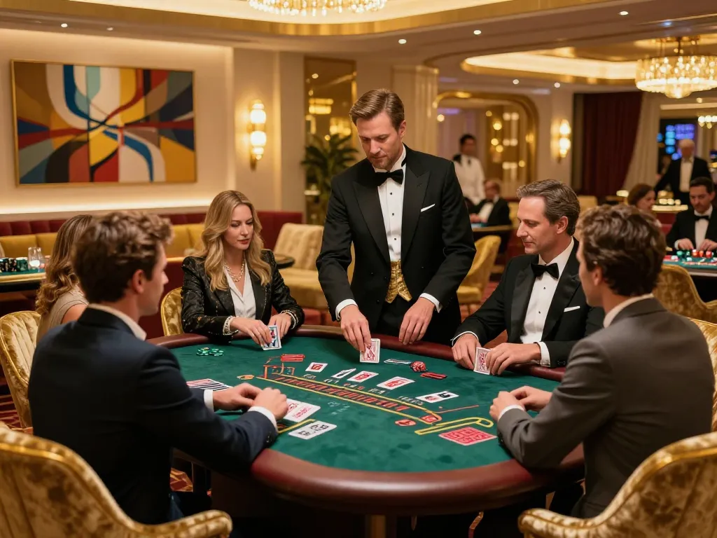 TR88 players strategizing their blackjack bets in a luxurious VIP casino setting with upscale decor.