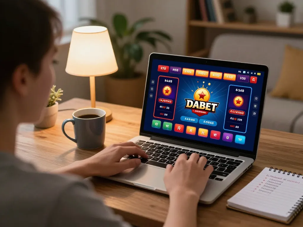 Dabet casino offers an exciting online gameplay experience at home, showcasing vibrant casino games.