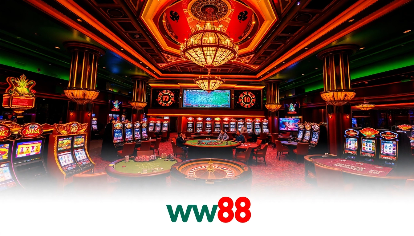 Experience the thrill of gaming at ww88's luxurious casino filled with vibrant slot machines and poker games.
