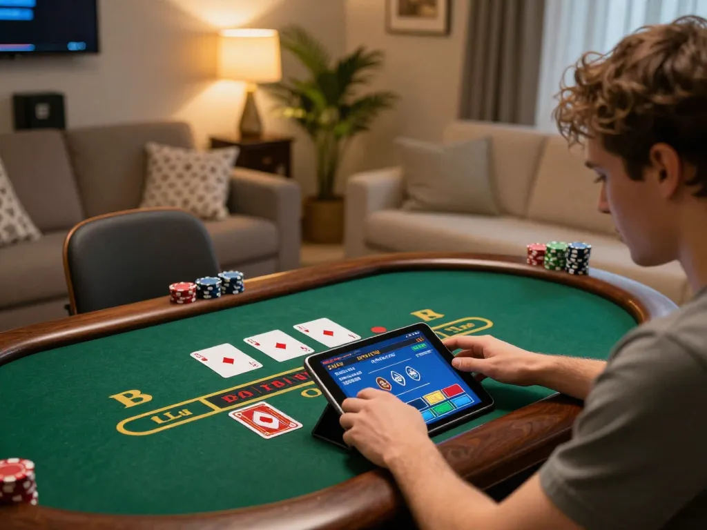 Engaging online blackjack session on a tablet showcasing onbet gaming interface and strategy.