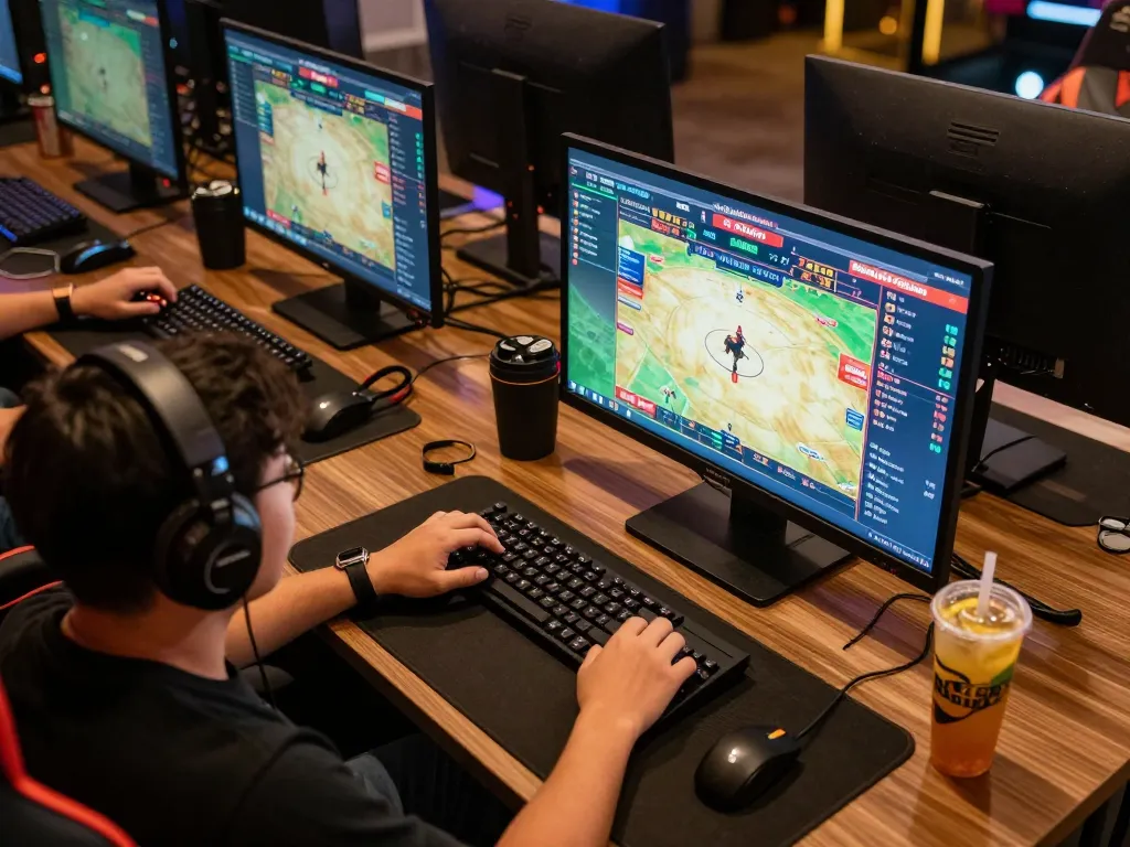 Engaging scene of online gambling on Đá gà thomo with multiple screens displaying rooster fights and betting options