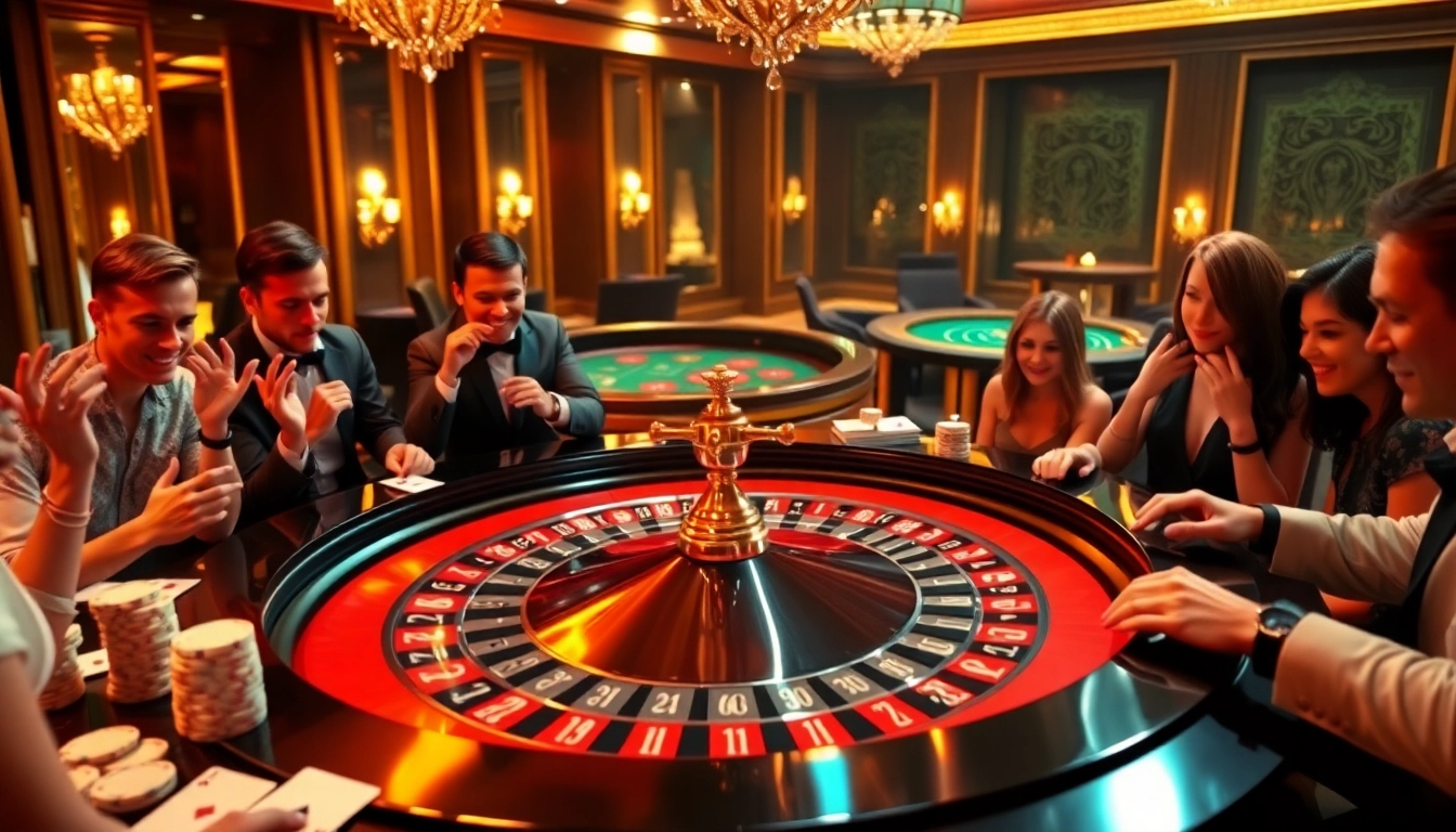 Engaging gamblers at a luxurious luck8 casino table with excitement and thrill.