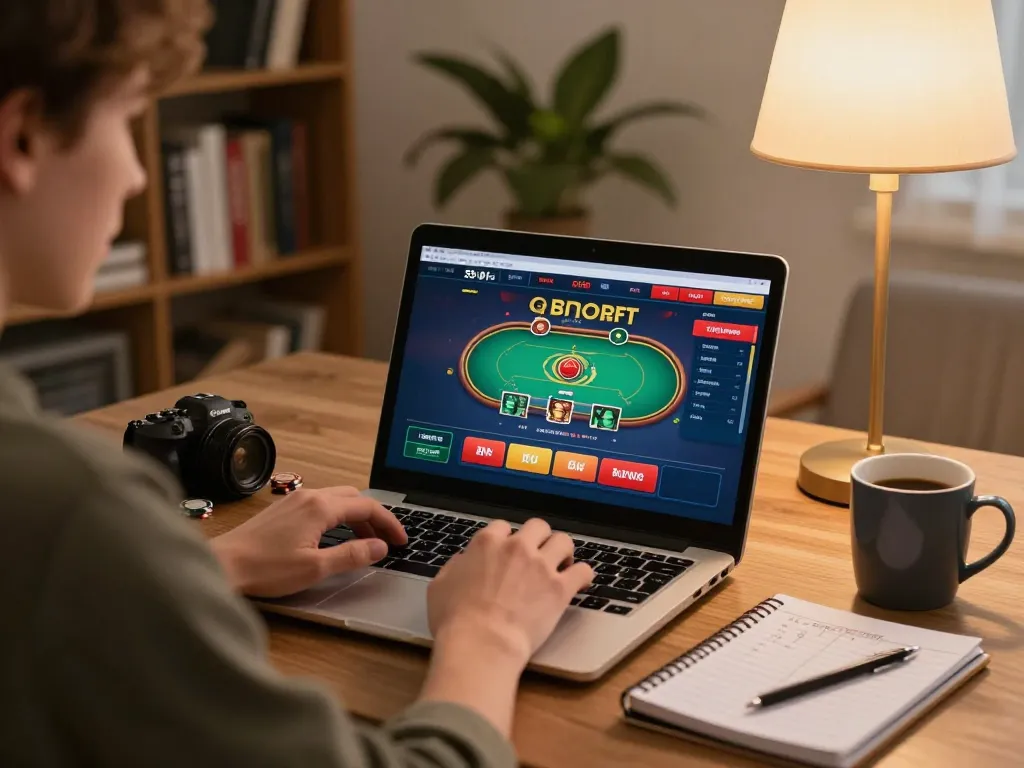 Engage in exciting online poker gameplay at 789winh in a cozy home setting with strategy notes.
