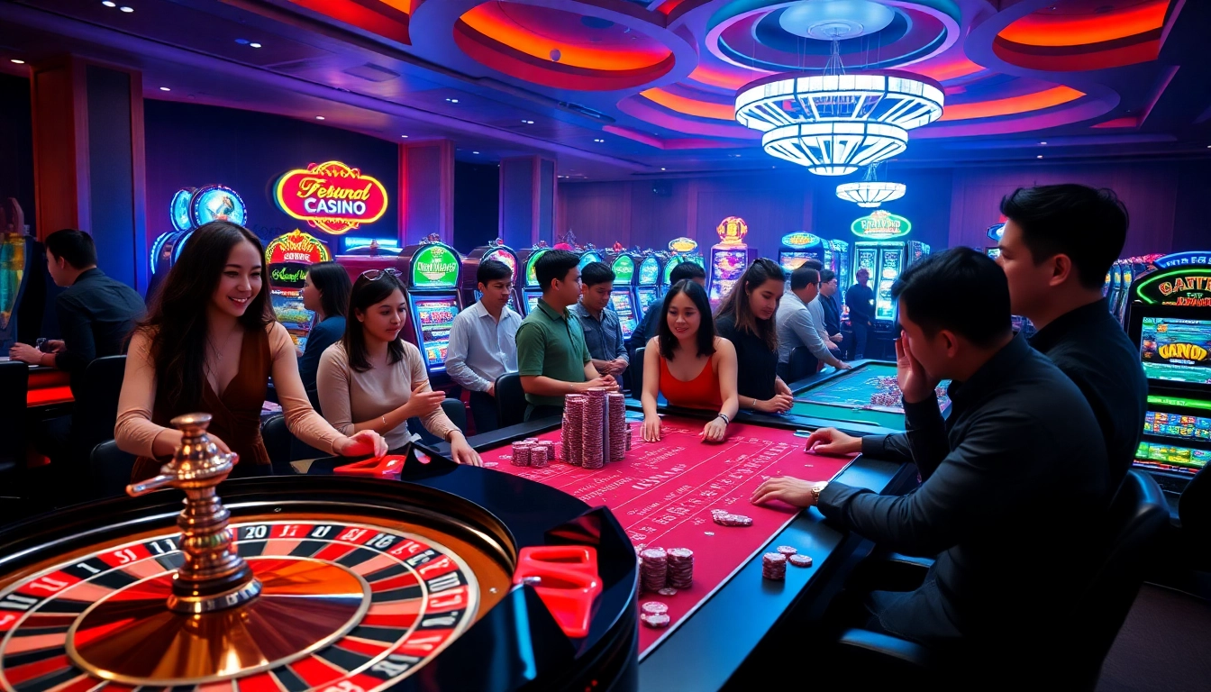 Engaging players enjoying VU88's thrilling casino experience with poker chips and roulette.