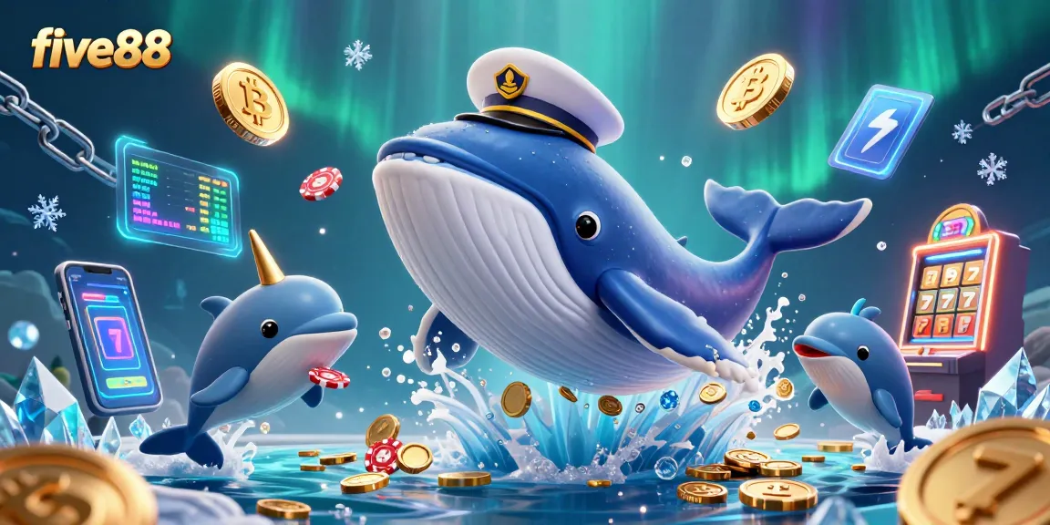 Engage in vibrant five88 casino adventures with a whale, narwhal, and playful dolphins in a sea of coins.