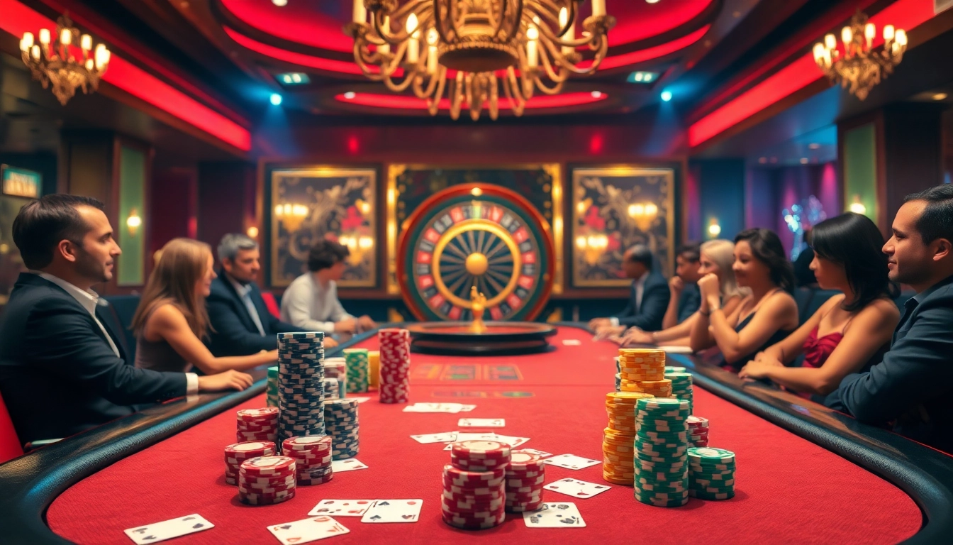 A thrilling poker game at a luxurious table, showcasing the vibrant bdtk66 blog essence of casino gaming.
