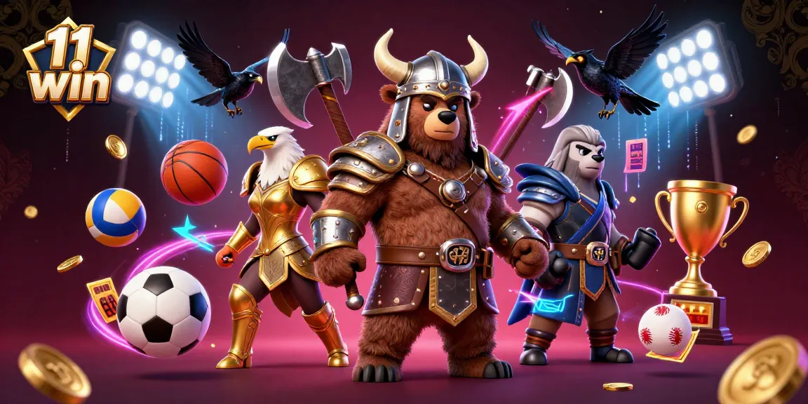 Experience the thrill of 11 win with a dynamic 3D Viking bear and Valkyrie in a sports betting scene.