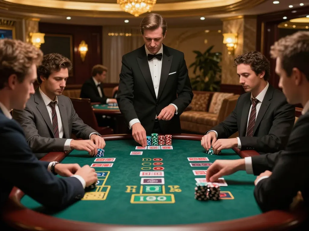 SC88 blackjack enthusiasts engage in a strategic game with dealers under warm casino lights