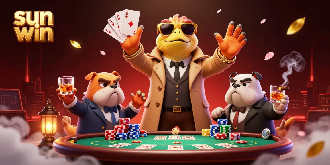 Experience sun win in a fun casino scene with raptors humorously disguised and poker elements around them.