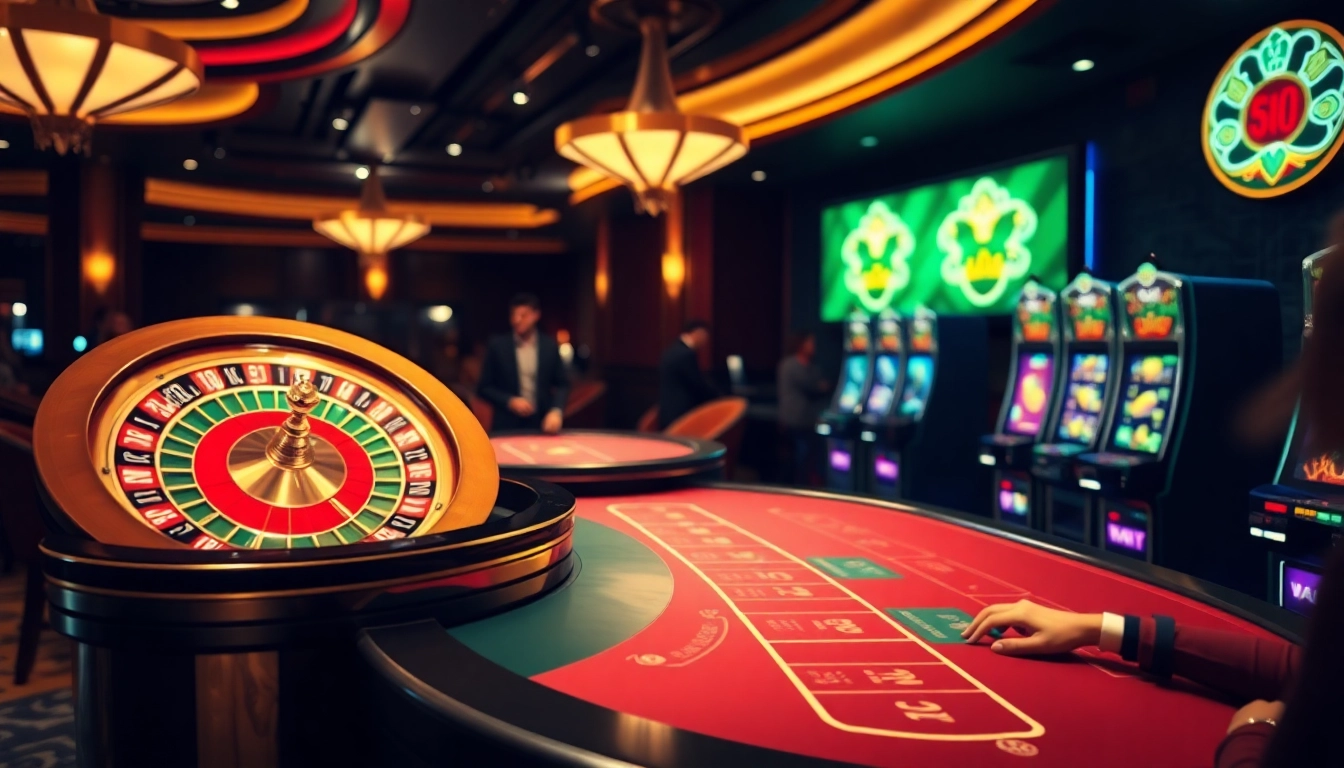 Engage in thrilling games at https://nk88zz.bio/ with roulette and poker tables, showcasing casino excitement.