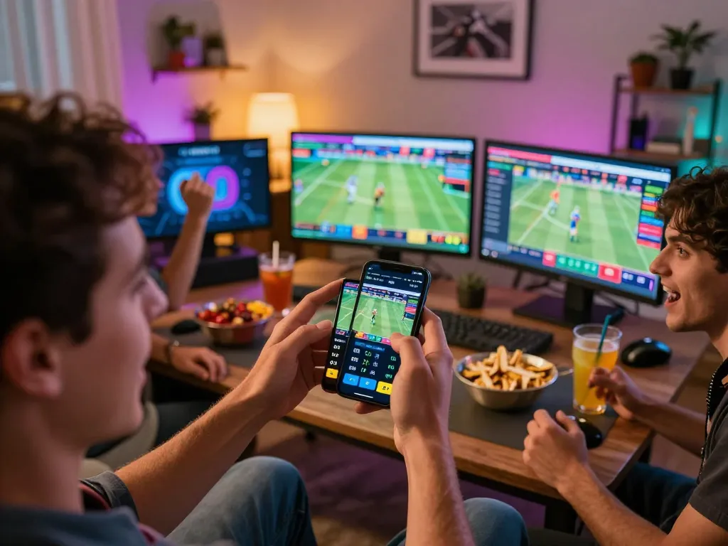 Engaging scene of five88 online betting with a person placing sports bets on a vibrant smartphone