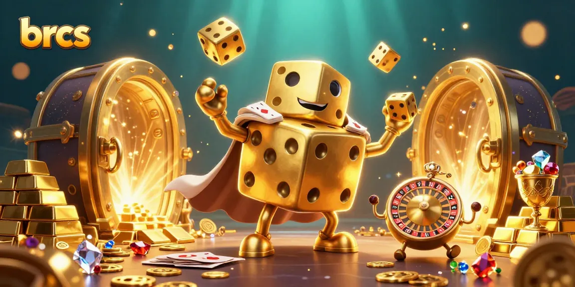 Experience the thrill at brcs with a vibrant 3D casino scene showcasing golden dice, treasures, and sparkling gems.