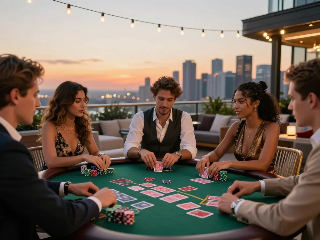 Engaging outdoor blackjack game at sunset where players enjoy soibetzz gaming strategies with excitement.