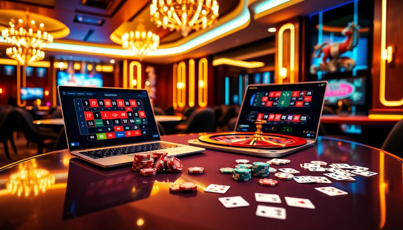 Experience immersive gaming at xx88 with a stylish online casino table showcasing vibrant poker chips.