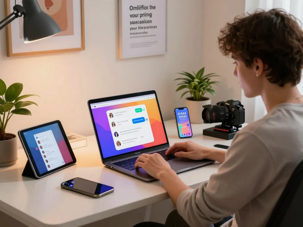 Engaging in ai sex chat on a laptop in a cozy home office setting