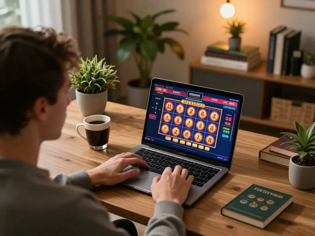 Play online casino games at https://tip88.locker/ with immersive slot game display and cozy home setup.