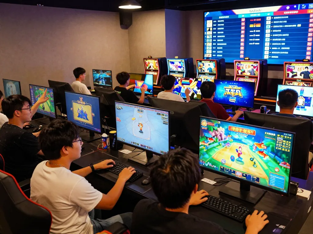 Players enjoying the Sunwin gaming platform with vibrant visuals and engaging games in a lively lounge setting.
