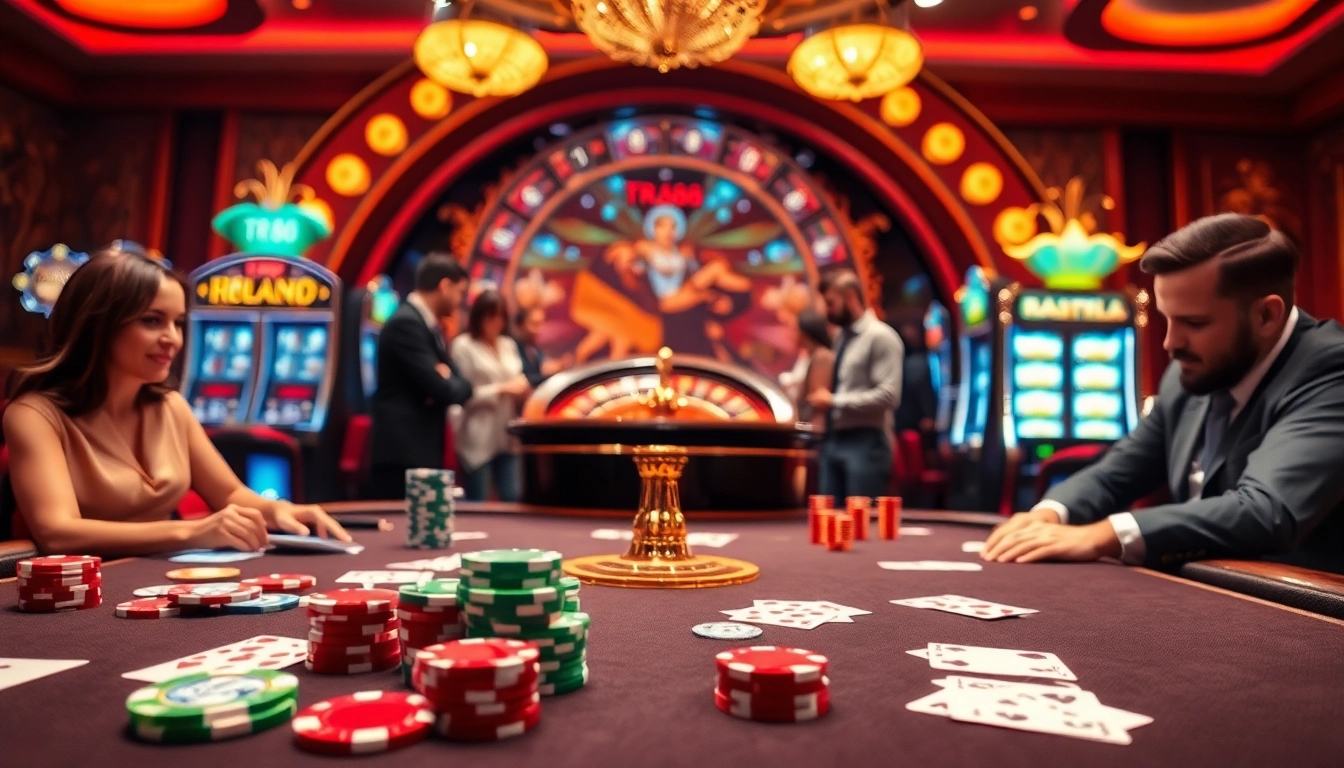 Experience the thrill of TR88 in a full-house casino with luxurious poker chips and vibrant cards.