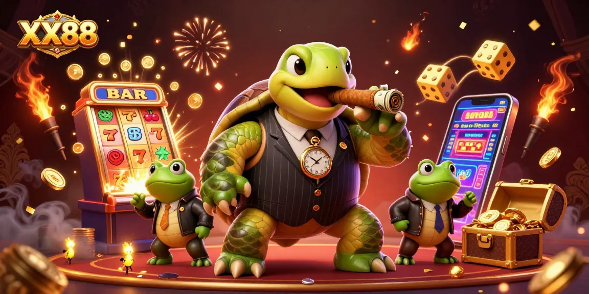 Watch the immersive XX88 casino scene with a snapping turtle and bullfrog enforcers winning big!