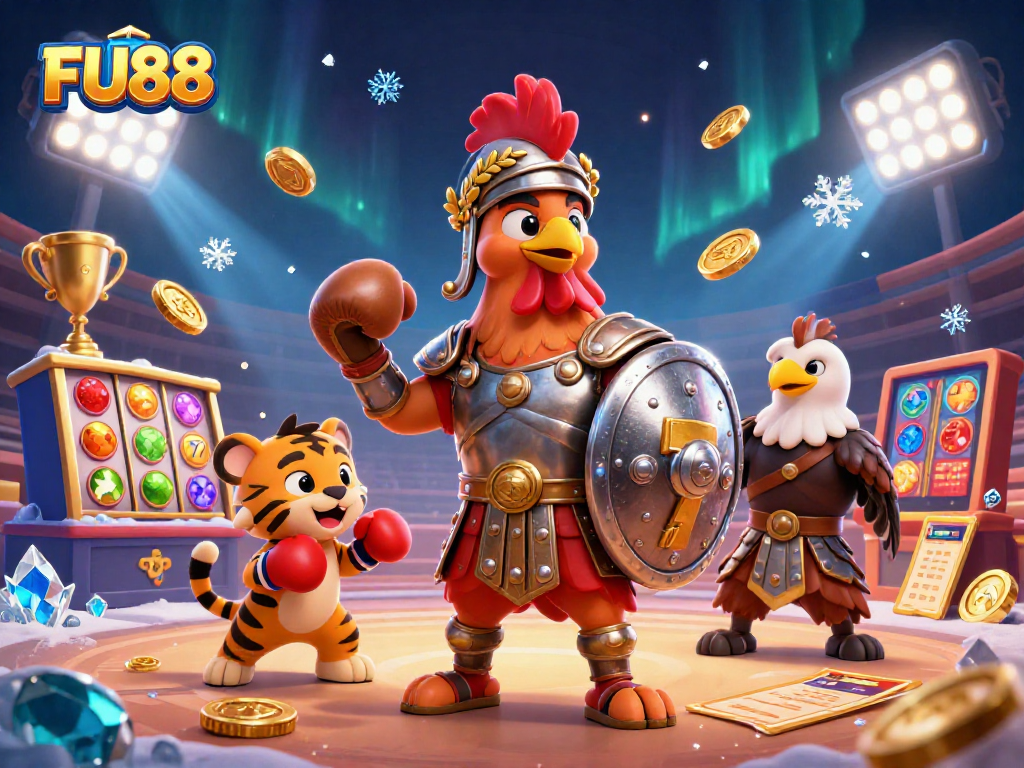 Experience thrilling slots action with FU88 in an epic 3D cartoon scene showcasing vibrant games.