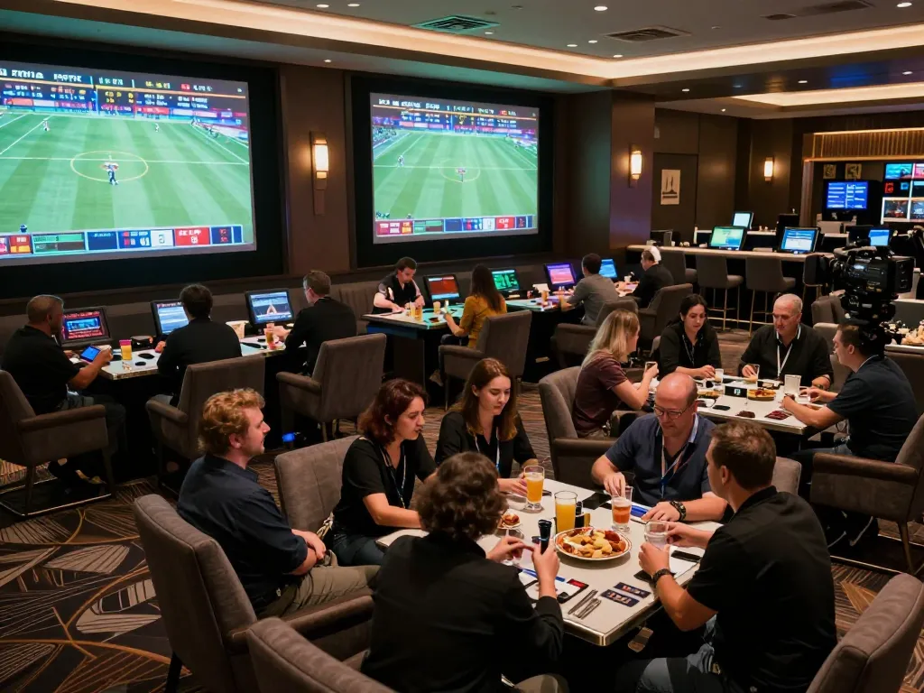 JUN88 bettors engaging with live sports events and placing strategic bets in an upscale setting