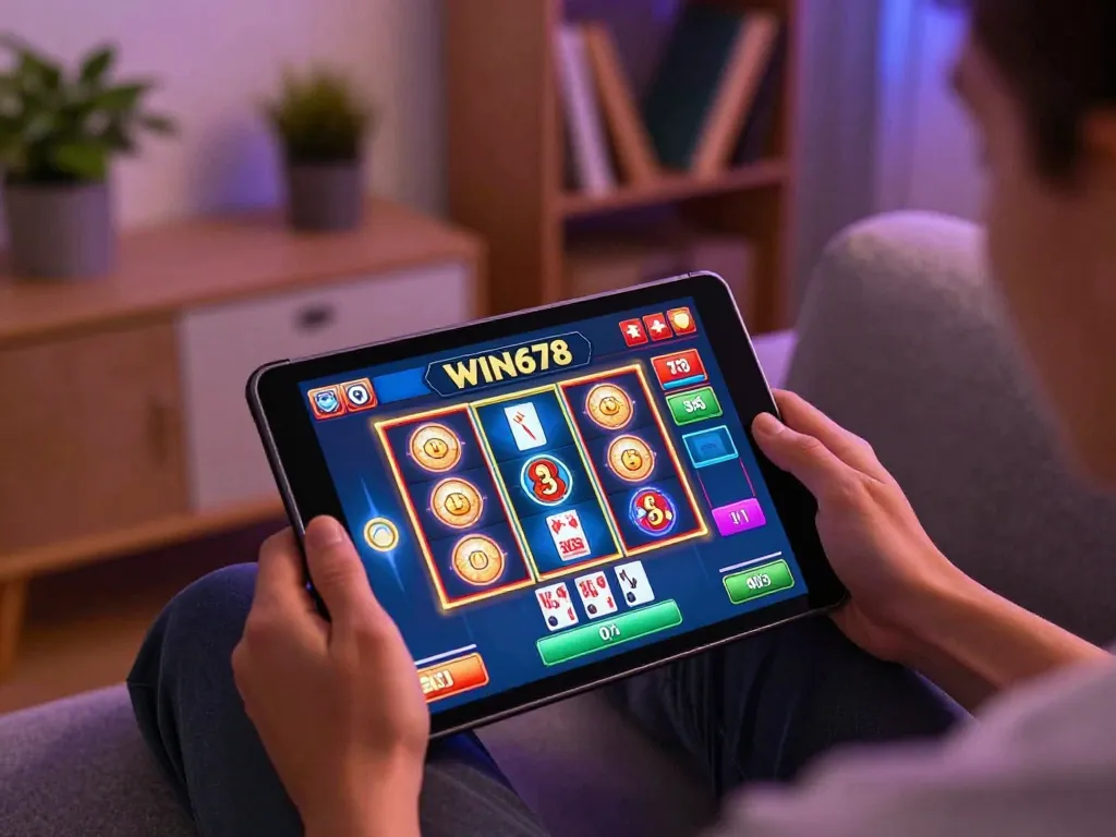 Experience exhilarating gameplay on Win678 with mobile tablet integration in a cozy home setting