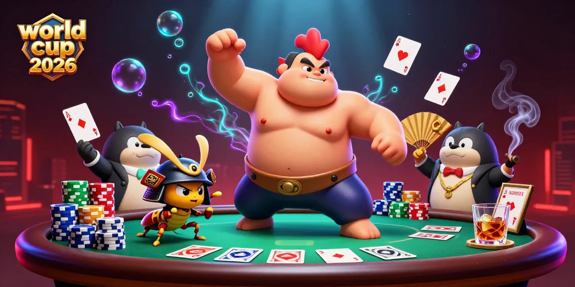 Experience the excitement of world cup 2026 at the casino with vibrant characters and poker elements.