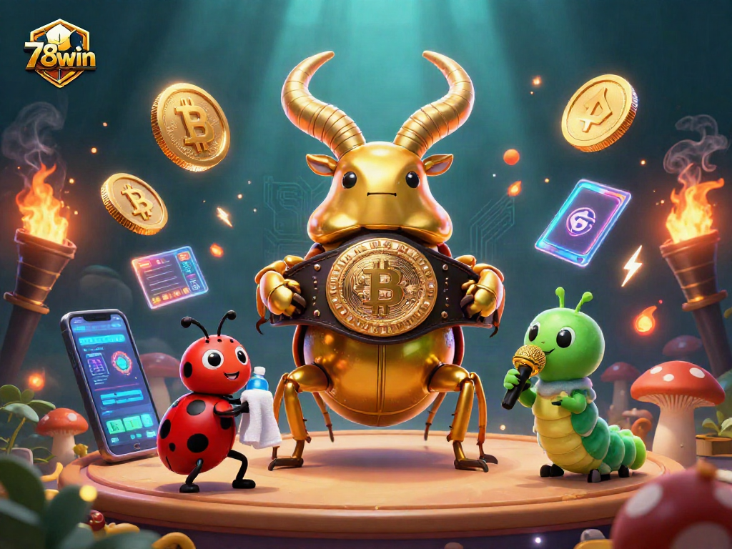 Engage with 78win in this vibrant depiction of a crypto-themed casino showdown.