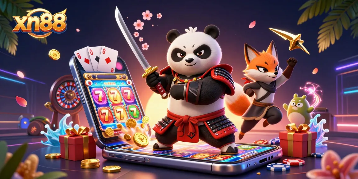 Engage in thrilling gaming experiences with xn88 featuring a samurai panda and dynamic slot game elements.