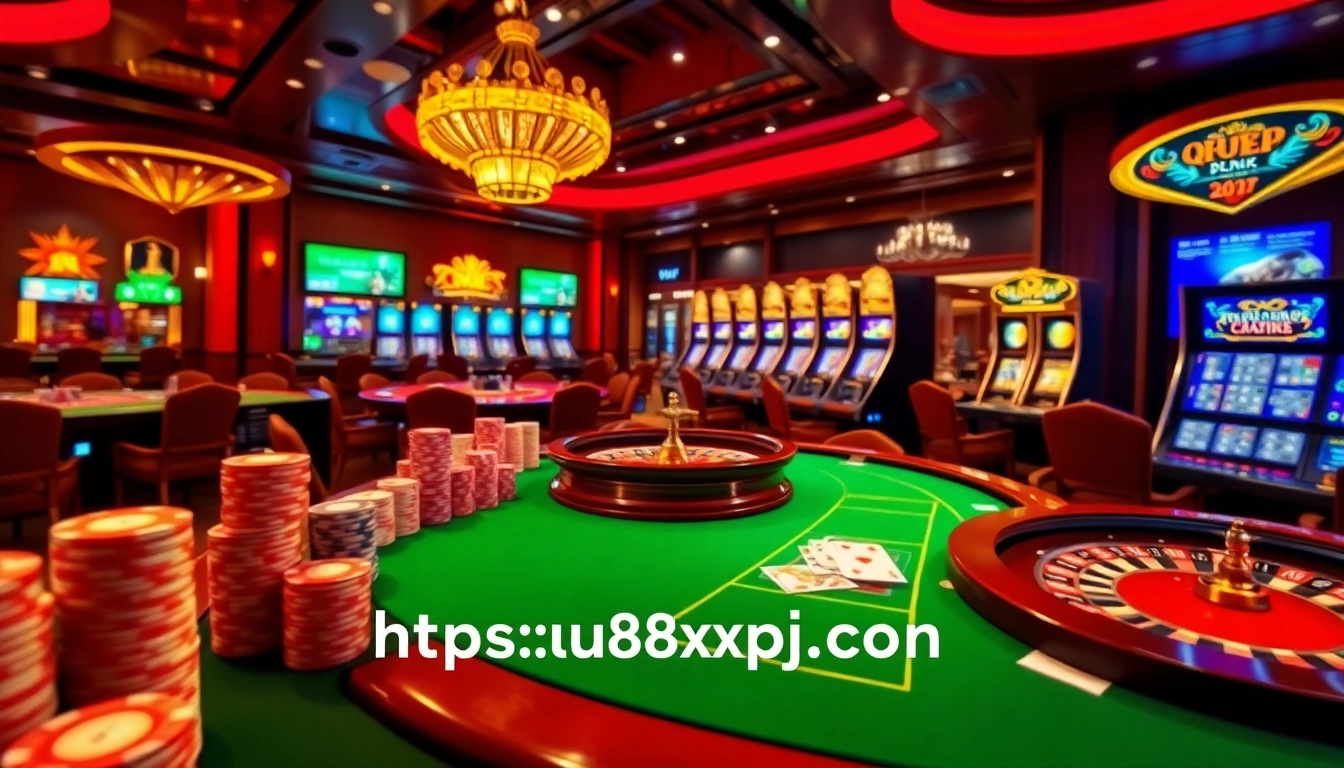 Casual gamblers enjoying dynamic table games and online features at https://uu88xpj.com/ in a luxurious casino.