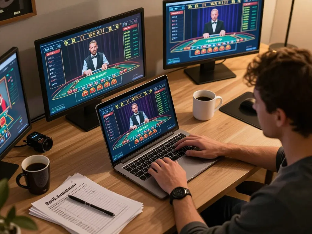 Player enjoying an engaging vk88 online blackjack game with detailed gameplay on screen, featuring bankroll management notes.