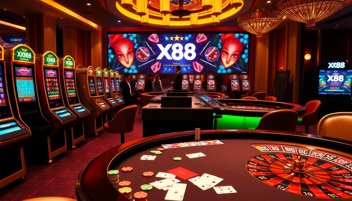 Experience thrilling gameplay at XX88 with engaging slot machines and professional dealers.