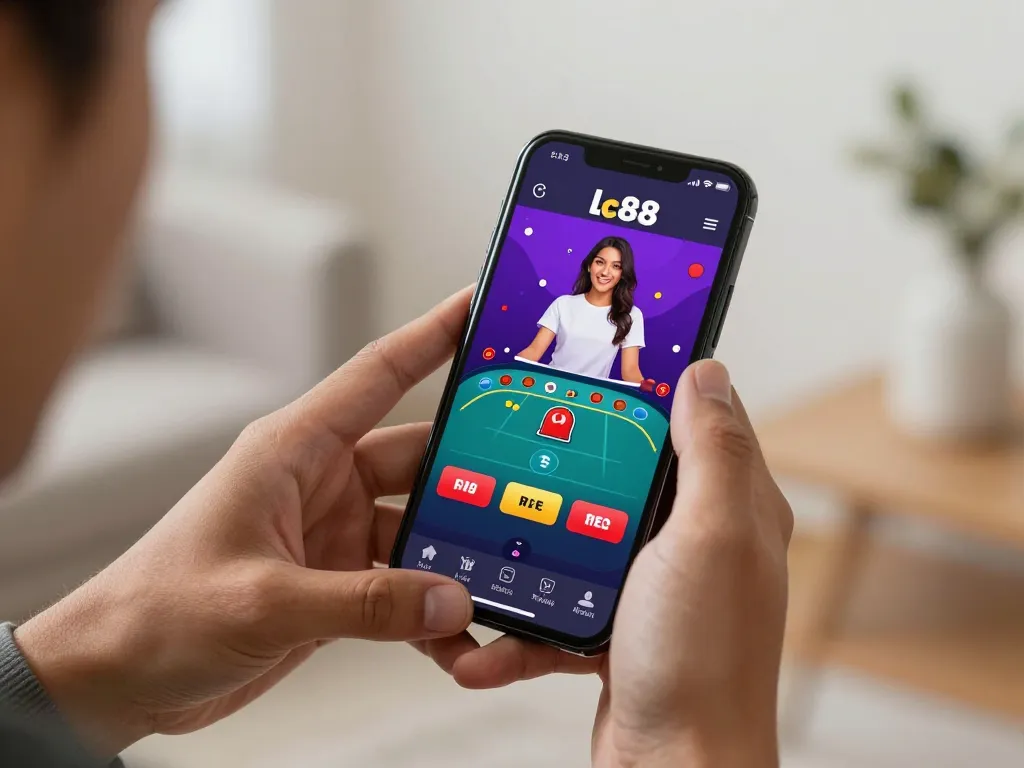 Engaging with the lc88 app for live dealer gaming on a smartphone at home.