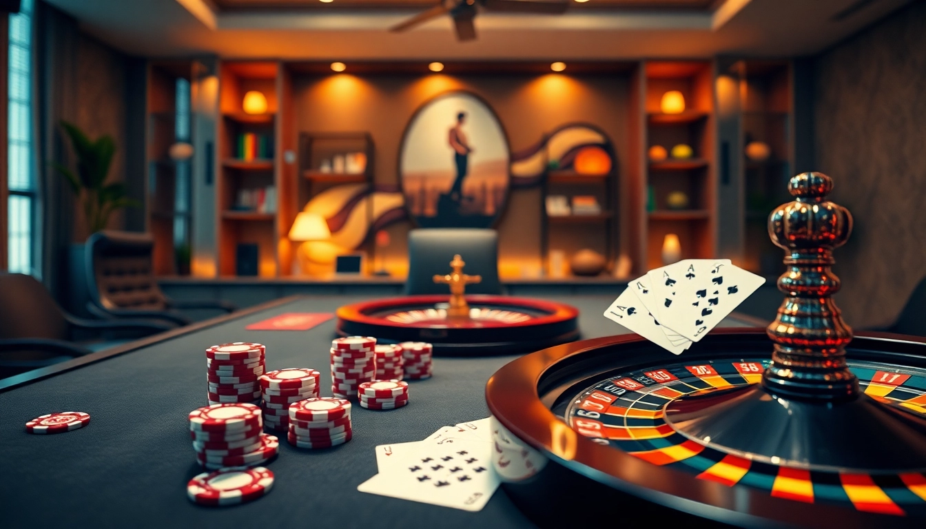 Enjoying online gaming at OK8386 with poker chips and cards in an upscale casino setting.