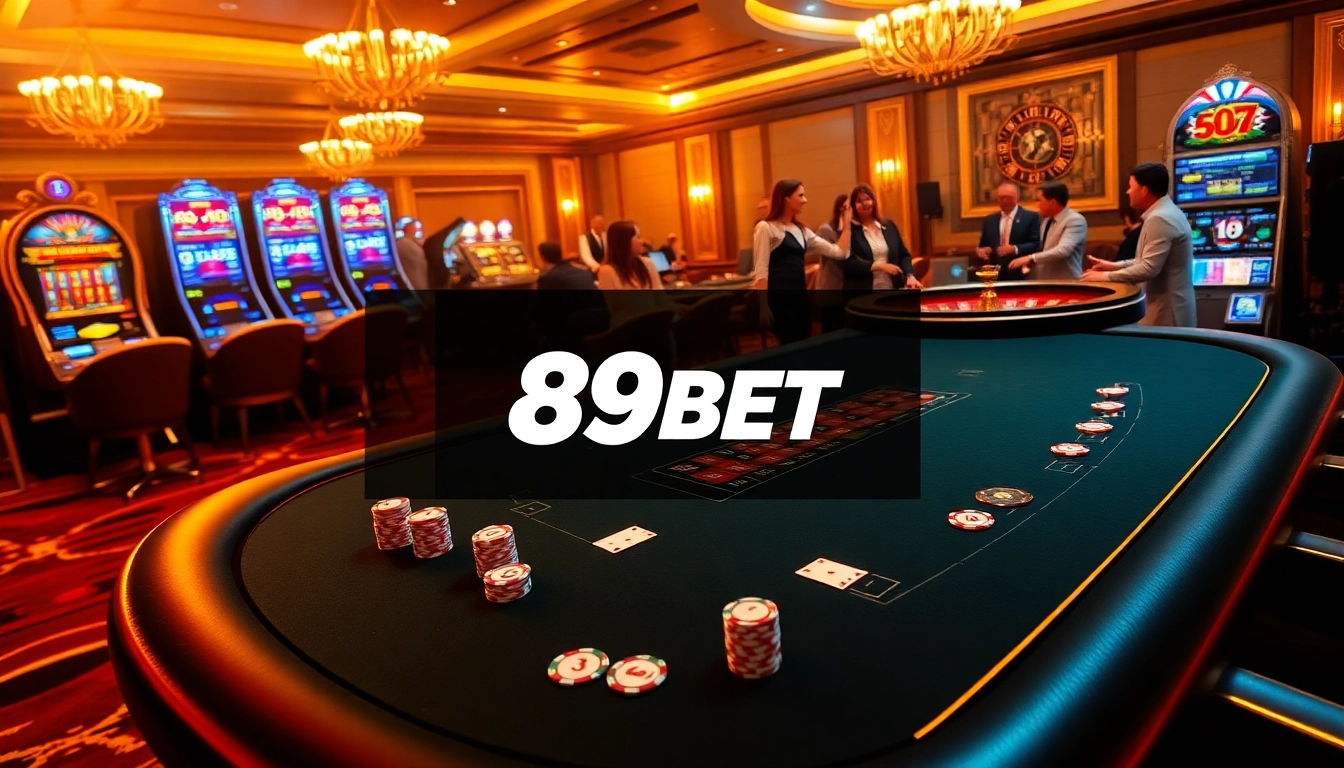 Engaging players at the luxurious 89BET casino with poker chips and a roulette wheel.