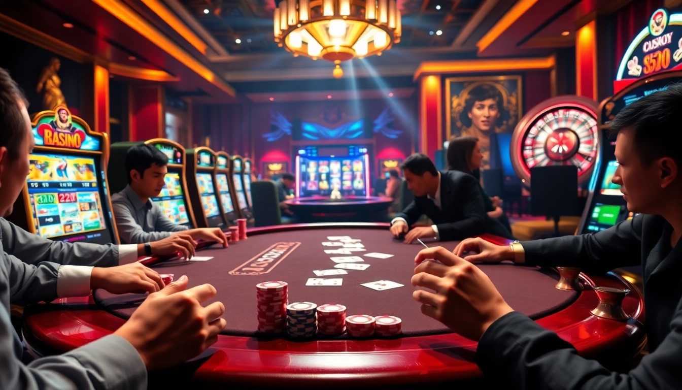 Engaging poker game at a luxury casino, highlighting the excitement of https://hb88z.com/.