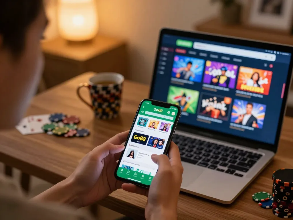 Experience online gaming excitement with Go88 app in a cozy home setting