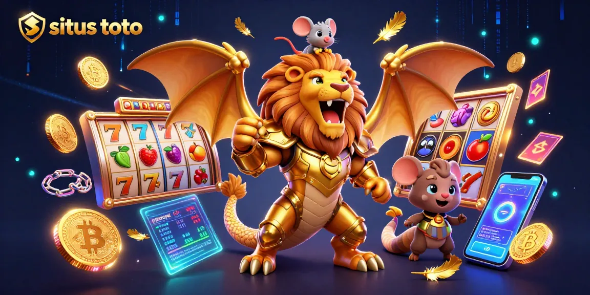Experience thrilling gameplay with situs toto featuring a roaring chimera and vibrant slot elements.