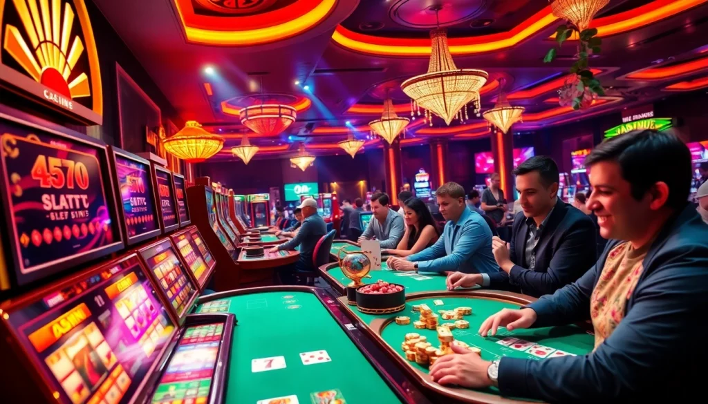 Exciting gaming atmosphere of 566 online casino with vibrant slots and card games.