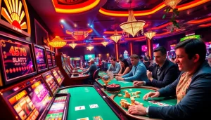 Exciting gaming atmosphere of 566 online casino with vibrant slots and card games.