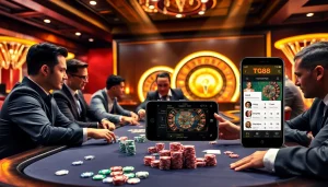 Experience winning strategies with the tg88 app at an upscale casino table with poker chips and cards.