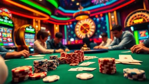 Exciting poker action featuring high stakes at https://winvn.wiki with vibrant casino elements
