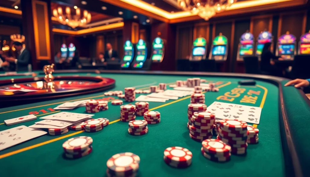 Experience the excitement of gambling at https://zk88.club/ with luxury casino tables, chips, and vibrant slot machines.