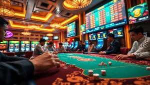 Active players engaging at the Tài Xỉu MD5 gaming table, showcasing excitement and high stakes.