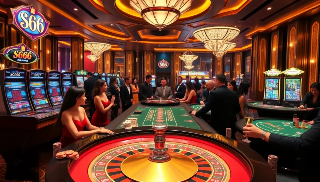 S666 casino players celebrating wins at a luxurious roulette table in an elegant setting.
